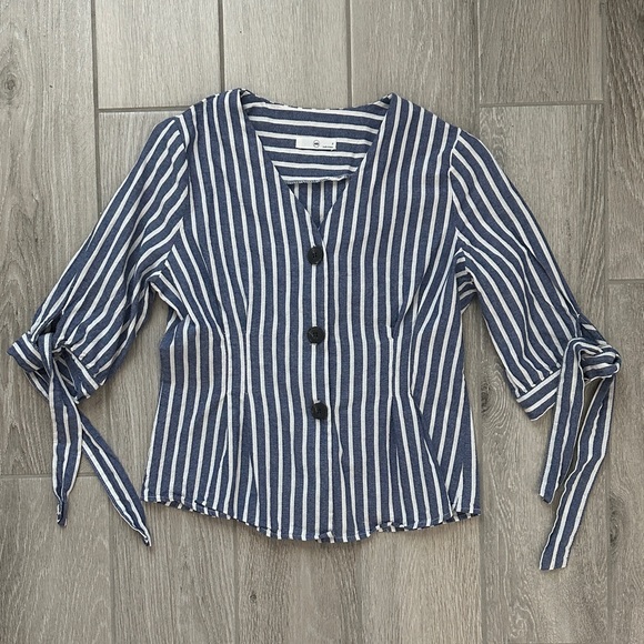 Navy and White Striped Button-Down Shirt - Picture 1 of 15